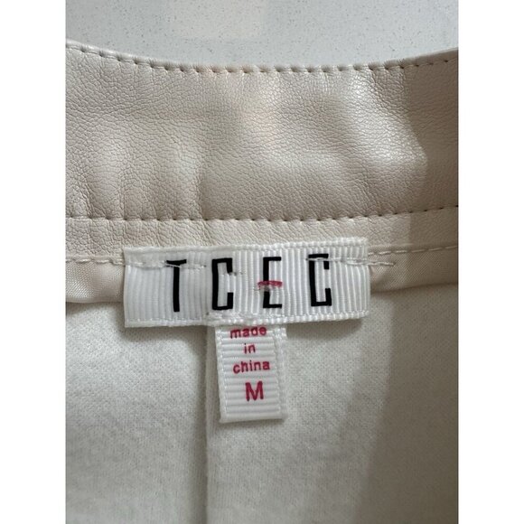 TCEC Mini Skirt Size Medium Faux Leather Pleated Cream Y2K 90s - Picture 2 of 11